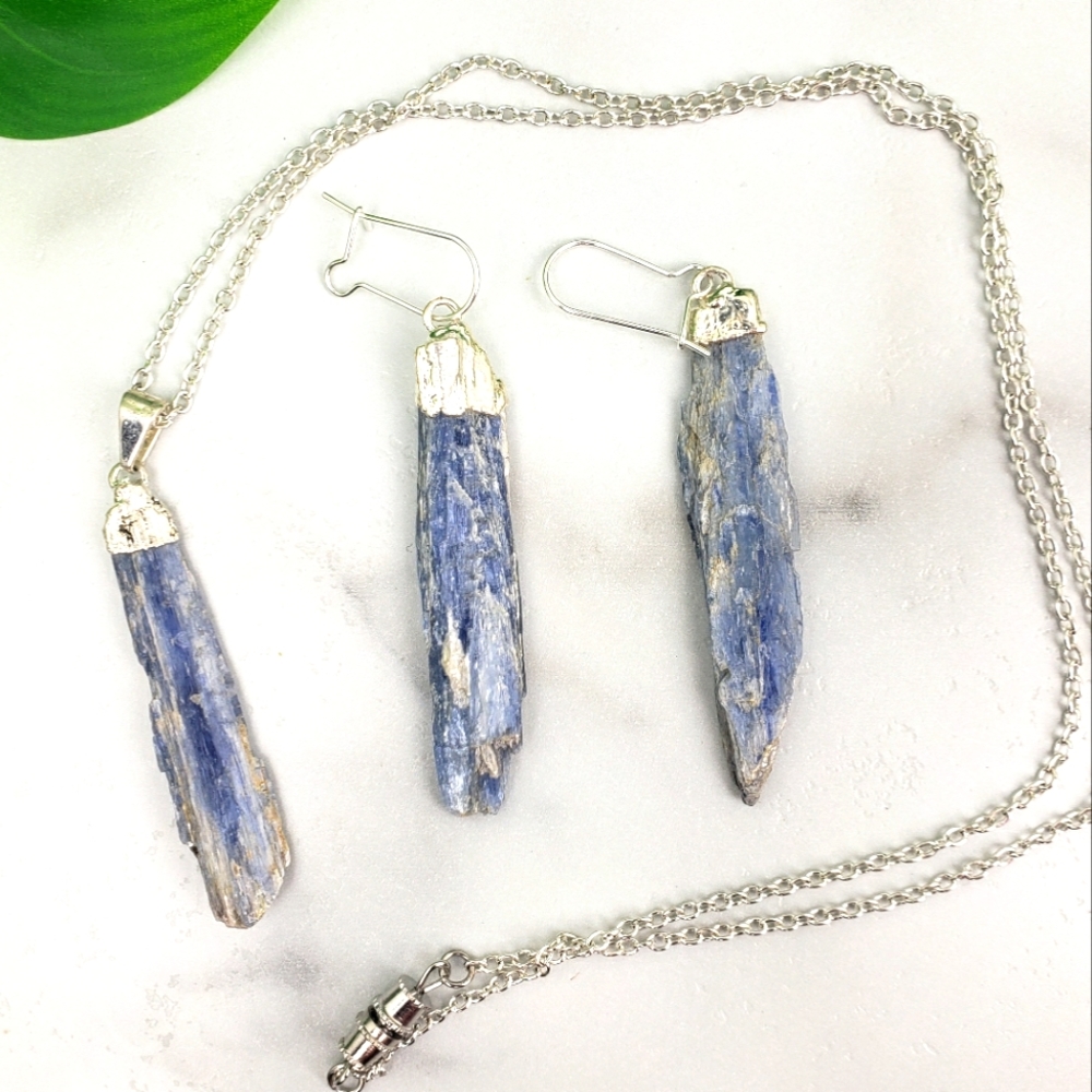 Kyanite Necklace and Earrings Healing Crystal Set